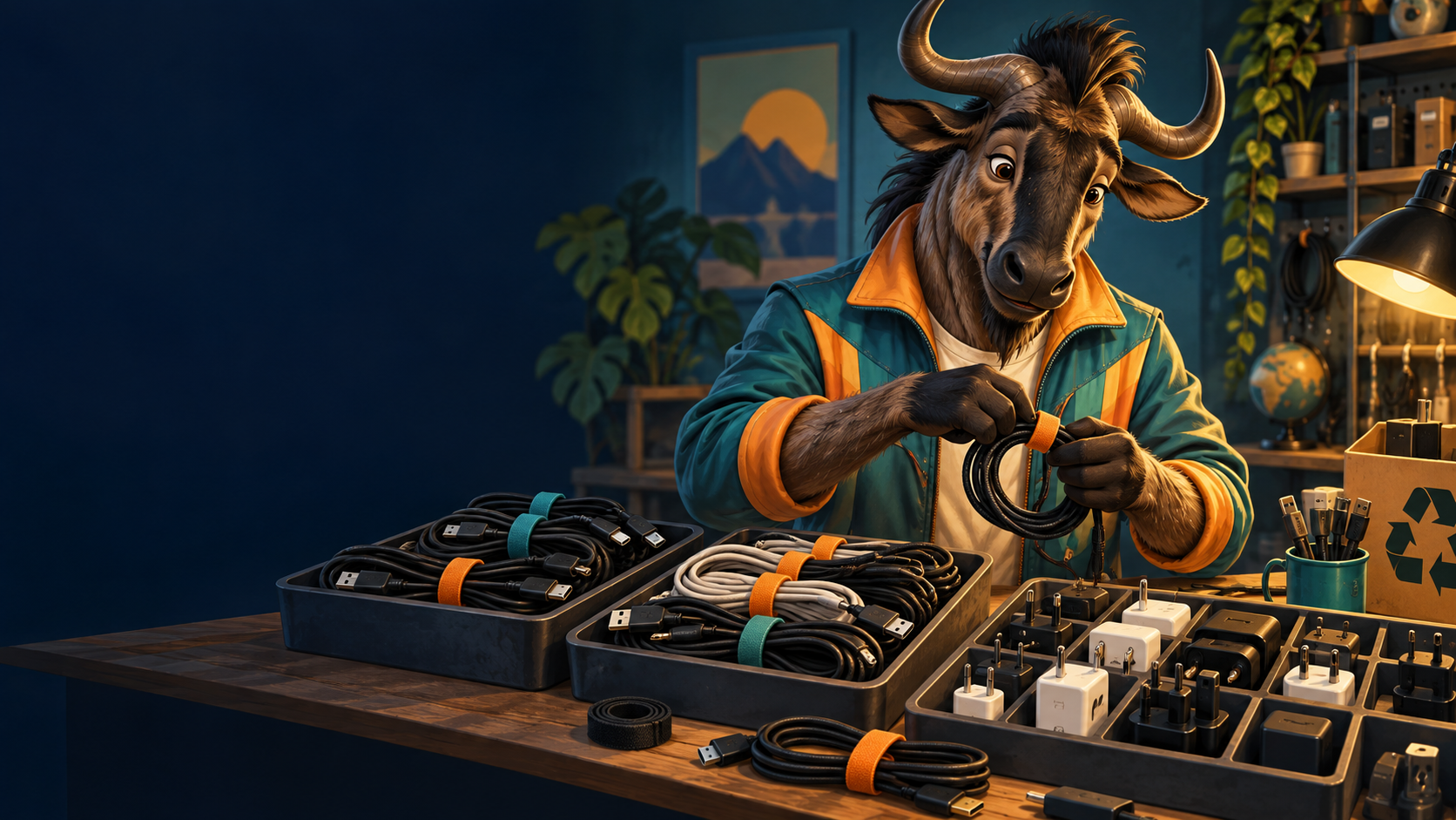 Gnu-themed Cords & Adaptors illustration