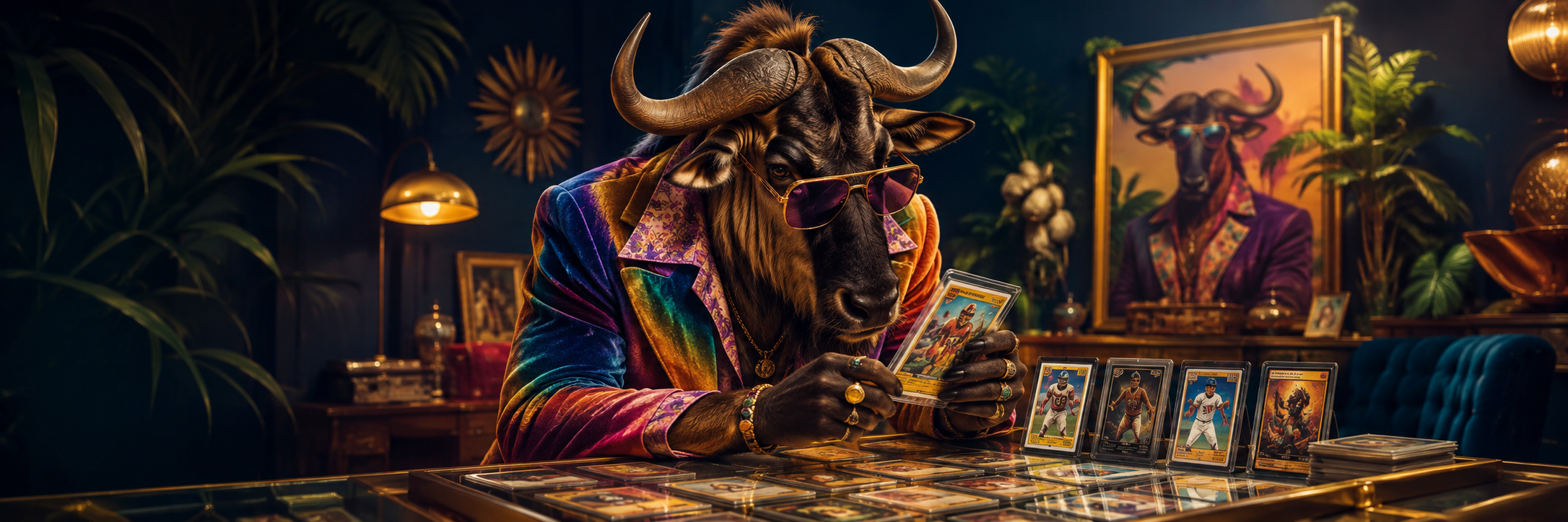 Wildebeest collector displaying trading cards
