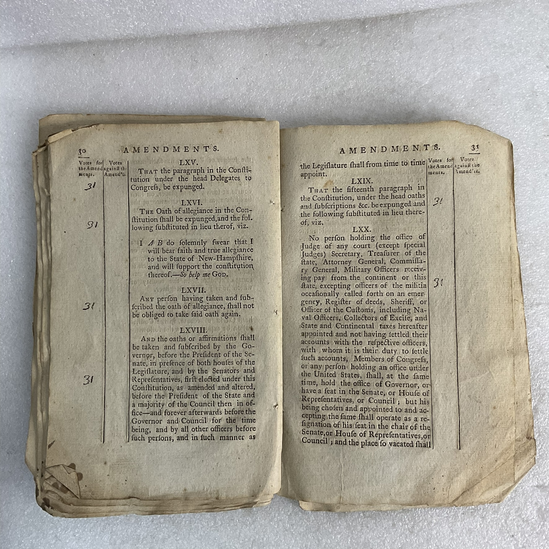 Pages 30–31 from the 1792 New Hampshire constitutional amendments printing