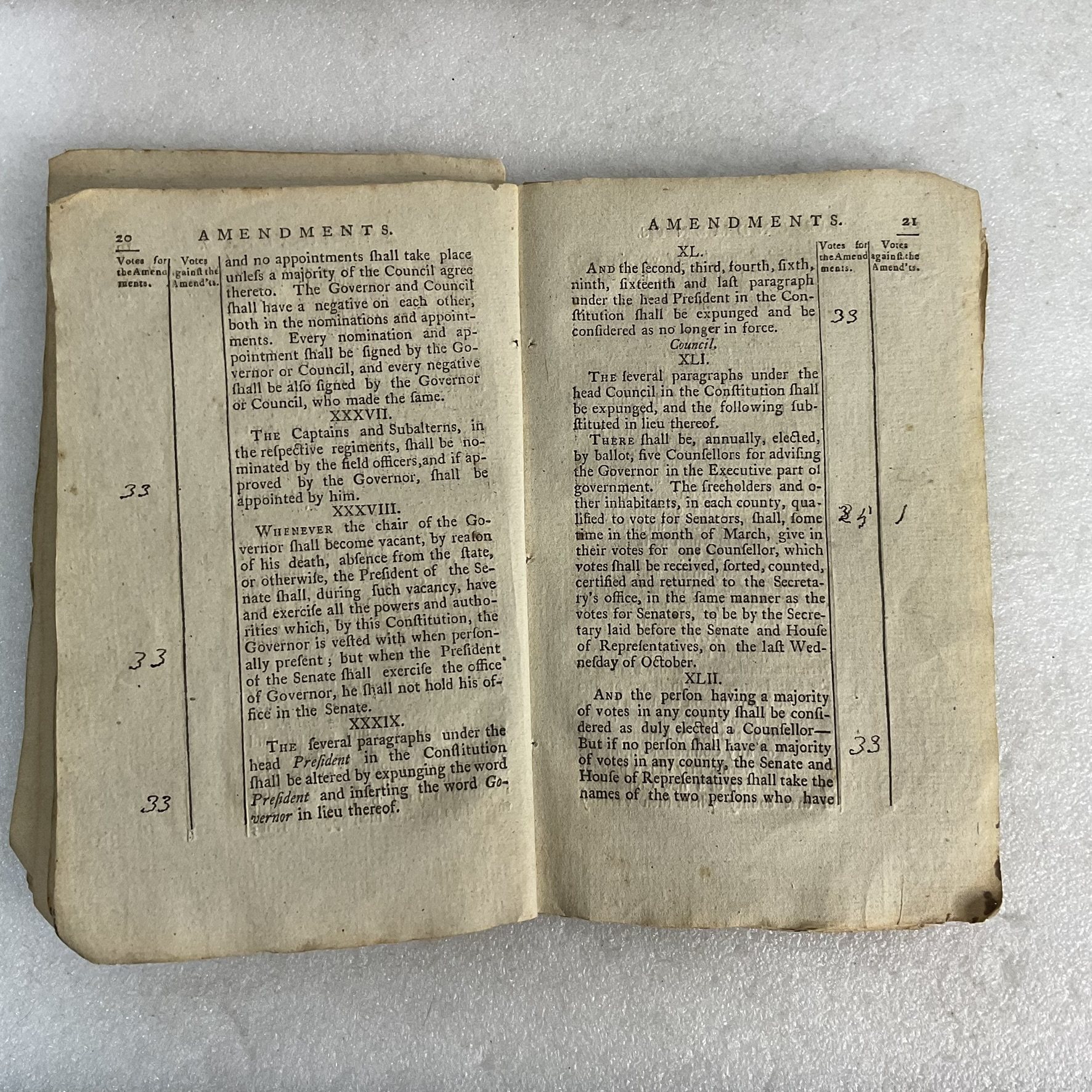 Pages 20–21 from the 1792 New Hampshire constitutional amendments printing