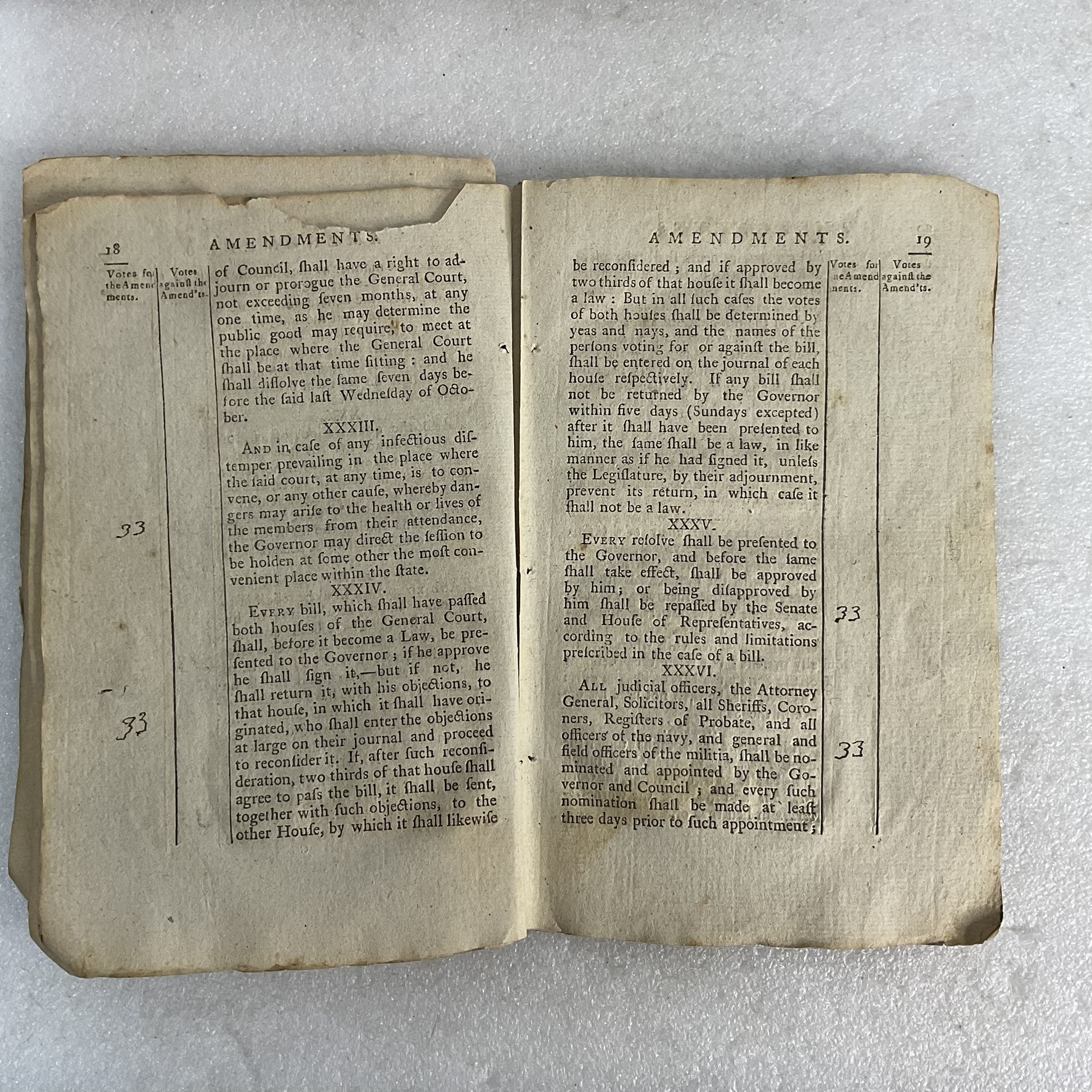 Pages 18–19 from the 1792 New Hampshire constitutional amendments printing