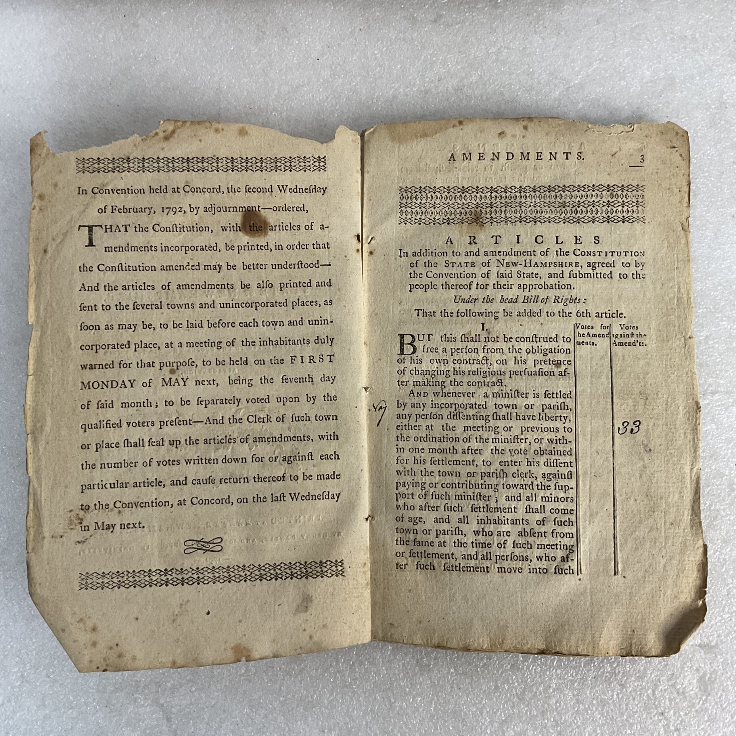 Pages 2–3 from the 1792 New Hampshire constitutional amendments printing