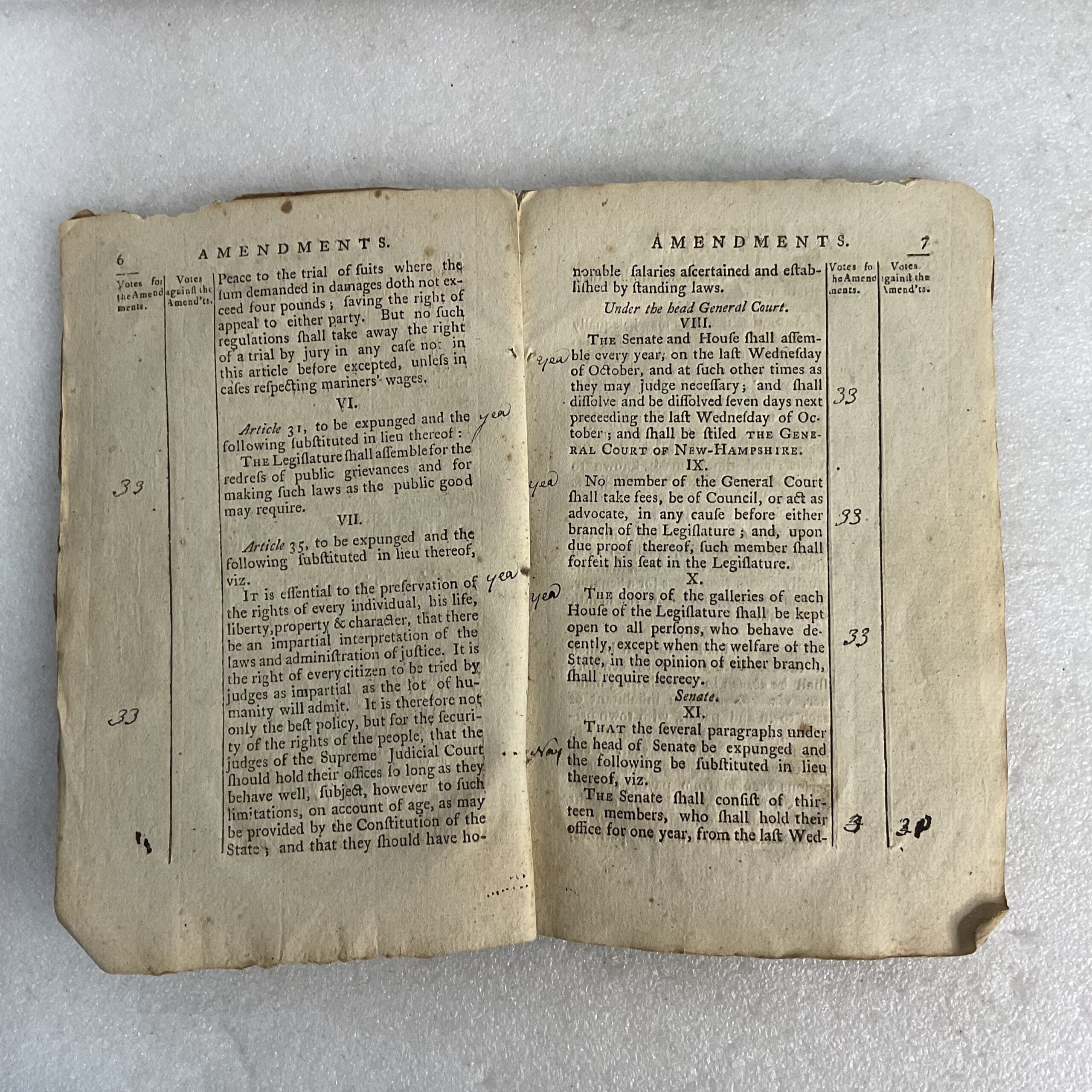 Pages 6–7 from the 1792 New Hampshire constitutional amendments printing